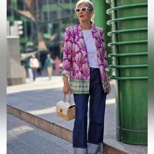 ZARA SATIN EFFECT PRINTED BLAZER